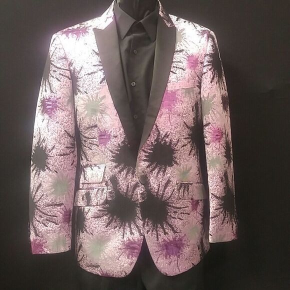 MEN'S MANZINI PURPLE-MAUVE-BLACK PRINT COAT - Picture 1 of 6